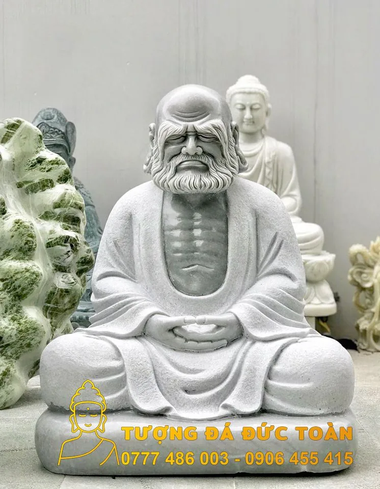Tượng Đạt Ma Sư Tổ ngồi đá cẩm thạch nguyên khối