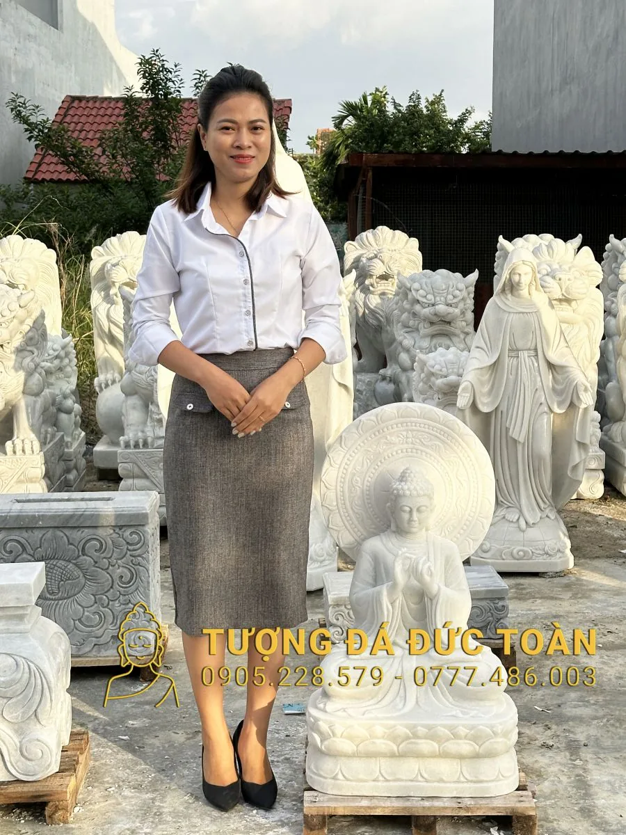 TƯỢNG PHẬT THÍCH CA ĐÁ TRẮNG CAO 70CM TCMN_34