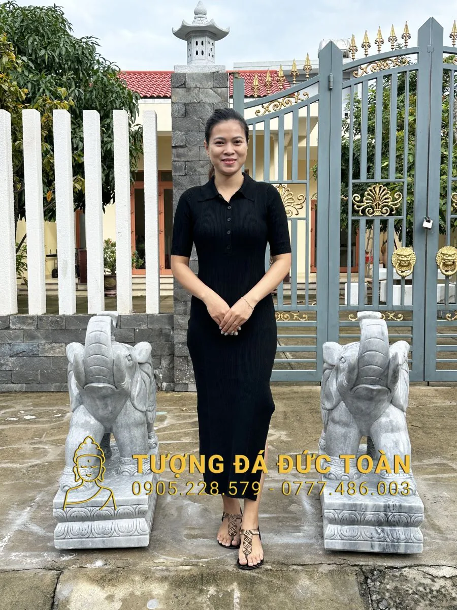 Tượng Voi Đá Xám Nguyên Khối VOI_30 – Trấn Trạch, Chiêu Tài & Uy Nghi