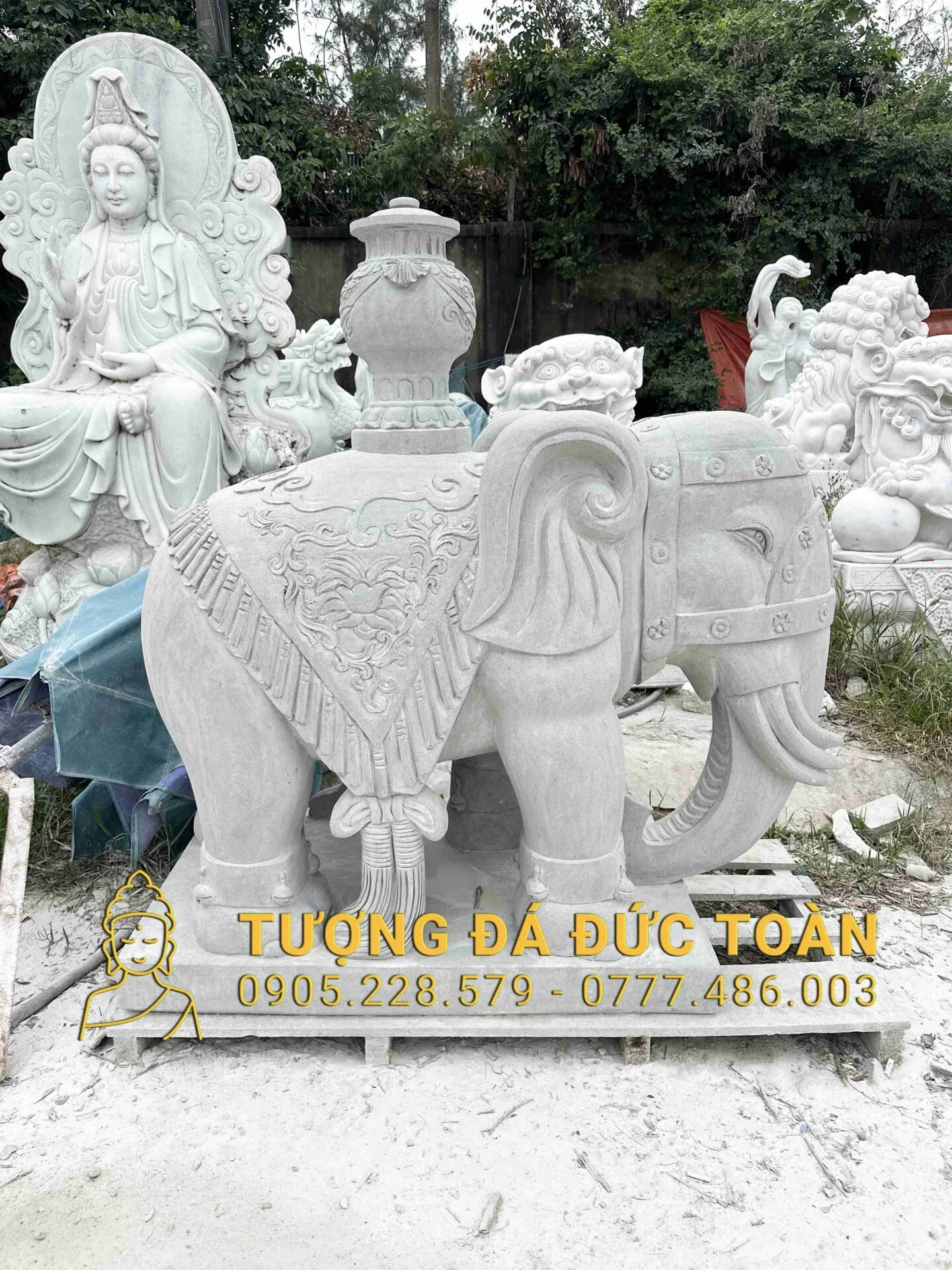 TƯỢNG VOI ĐÁ CẨM THẠCH XÁM CAO 1,3M VOI_25