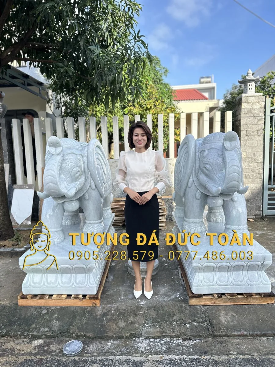 TƯỢNG VOI ĐÁ CẨM THẠCH TRẮNG CAO 1,5M VOI_25