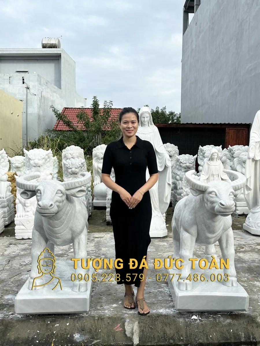 Tượng Trâu Bằng Đá Nguyên Khối DVK_35 – Chiêu Tài, Tích Lũy & Trấn Trạch