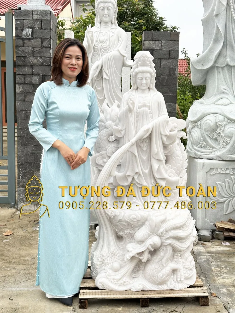TƯỢNG PHẬT QUAN ÂM CƯỠI RỒNG CAO 1,5M QA_44