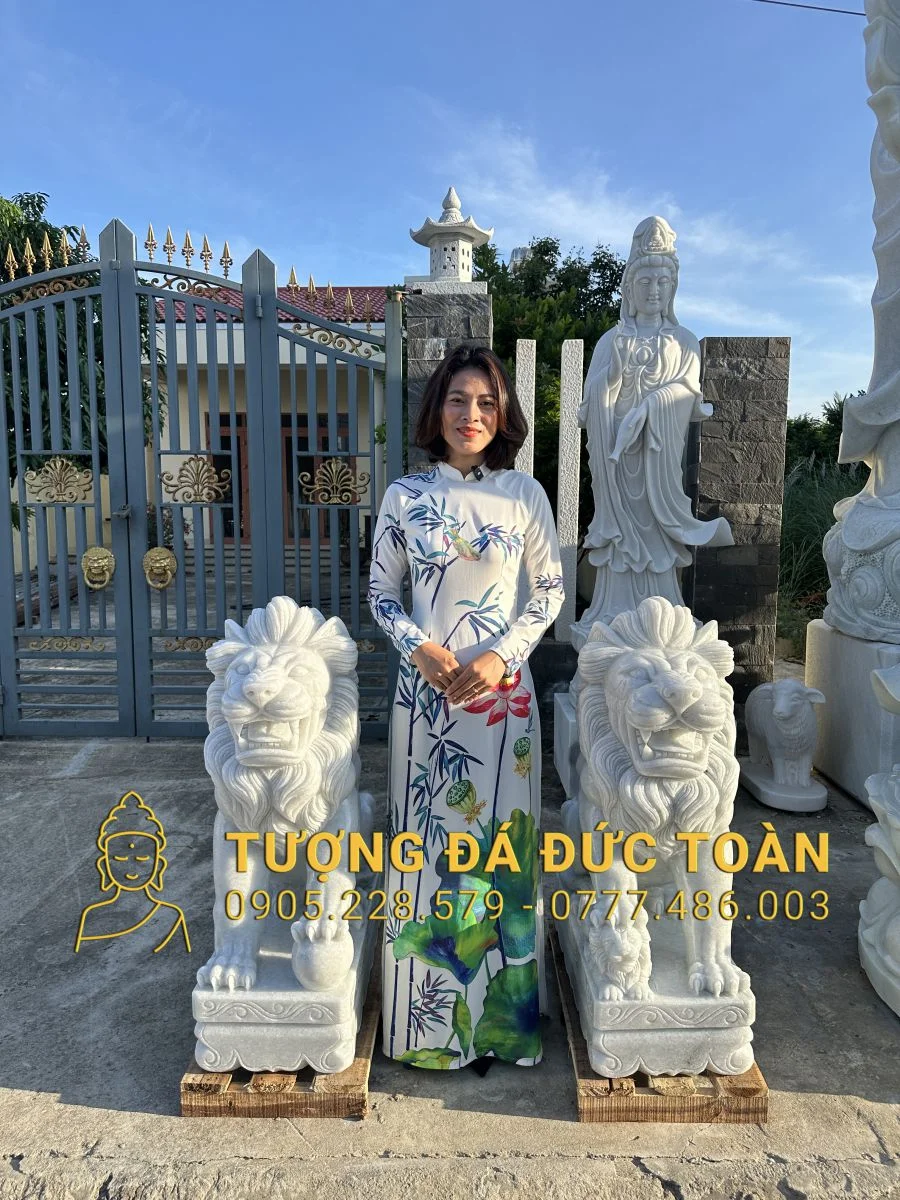 Tượng Sư Tử Đá Trấn Cổng Đẹp Cao 1m: Oai Phong, Trấn Trạch & Hóa Giải Sát Khí