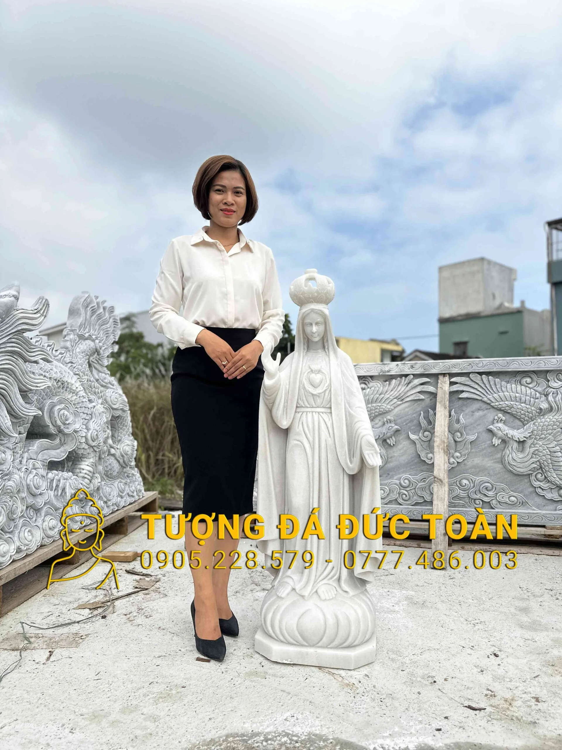 Tượng Đức Mẹ Phatima Cao 1,2m Đá Cẩm Thạch Trắng – Sứ Giả Của Hòa Bình & Hy Vọng