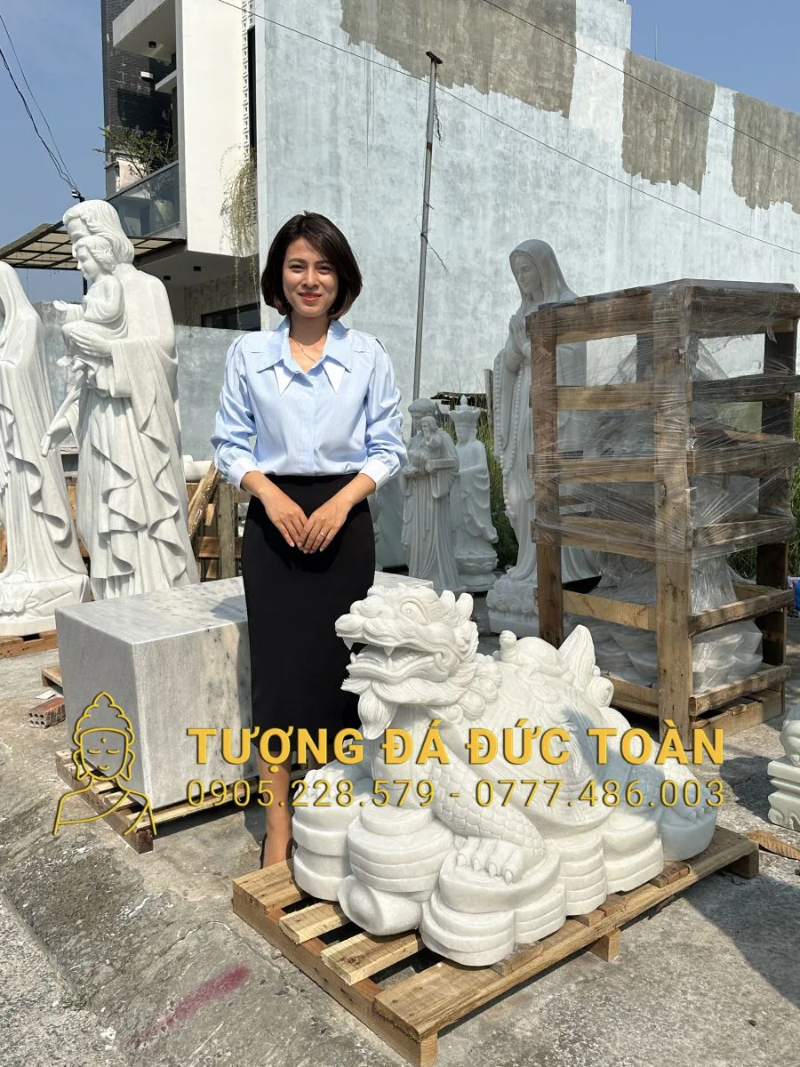 TƯỢNG RÙA BẰNG ĐÁ CẨM THẠCH TRẮNG DVK_18