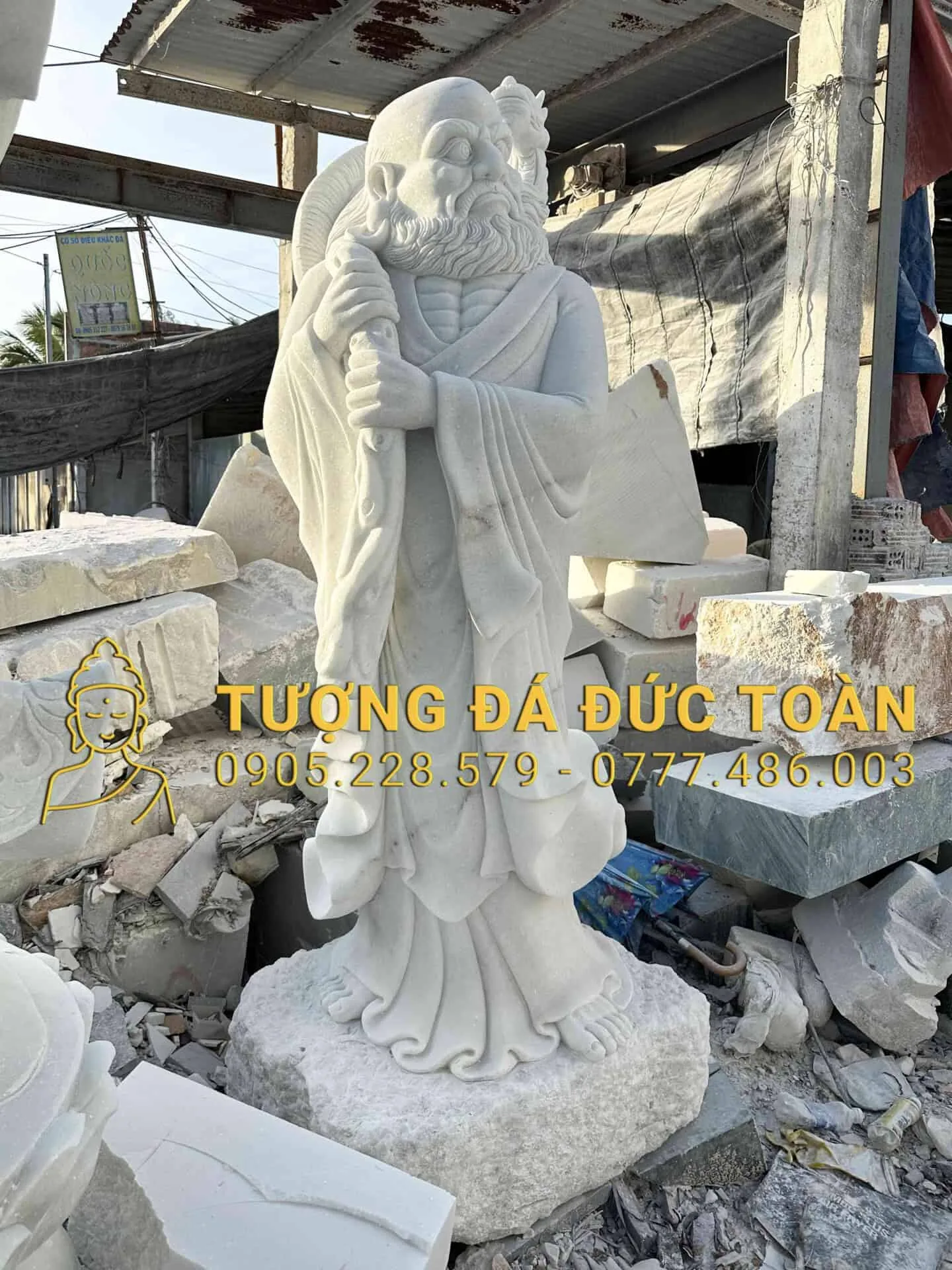 TƯỢNG ĐẠT MA SƯ TỔ CAO 1,5M ĐÁ TRẮNG DMST_17