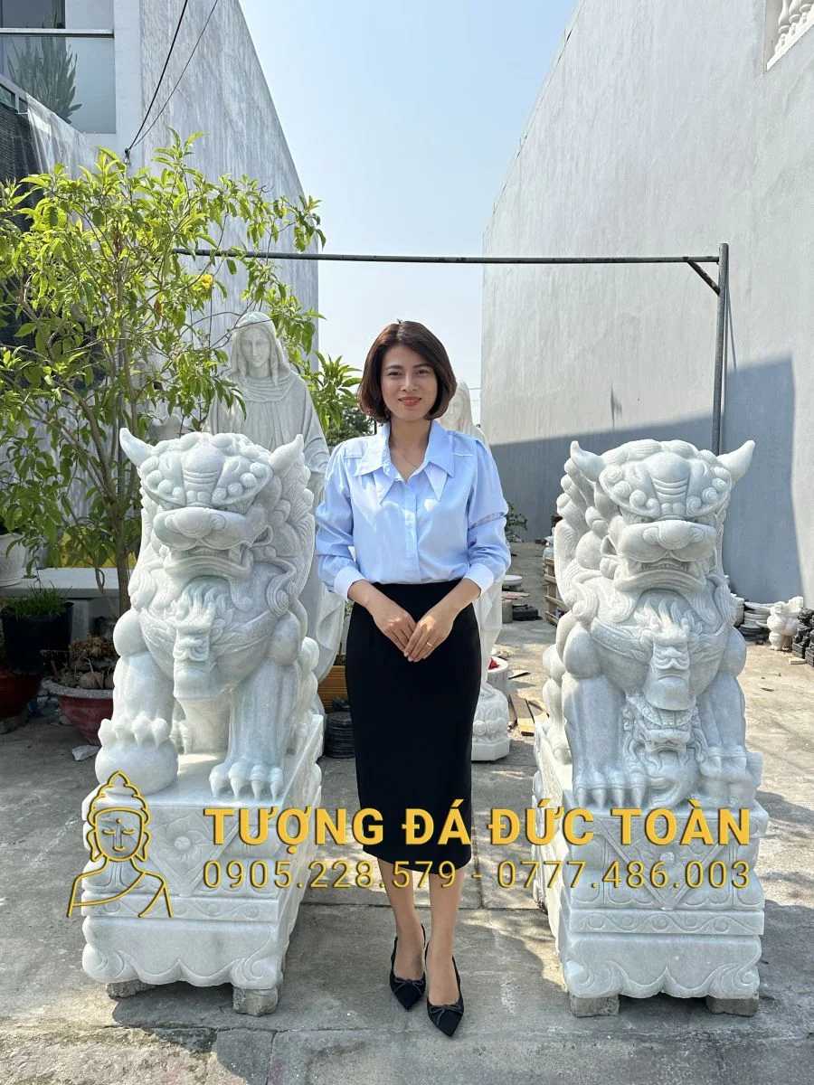 Tượng Kỳ Lân Đẹp Đá Cẩm Thạch Trắng Tự Nhiên cao 1,4m – Linh Thú Trấn Trạch & Chiêu Tài Đẳng Cấp