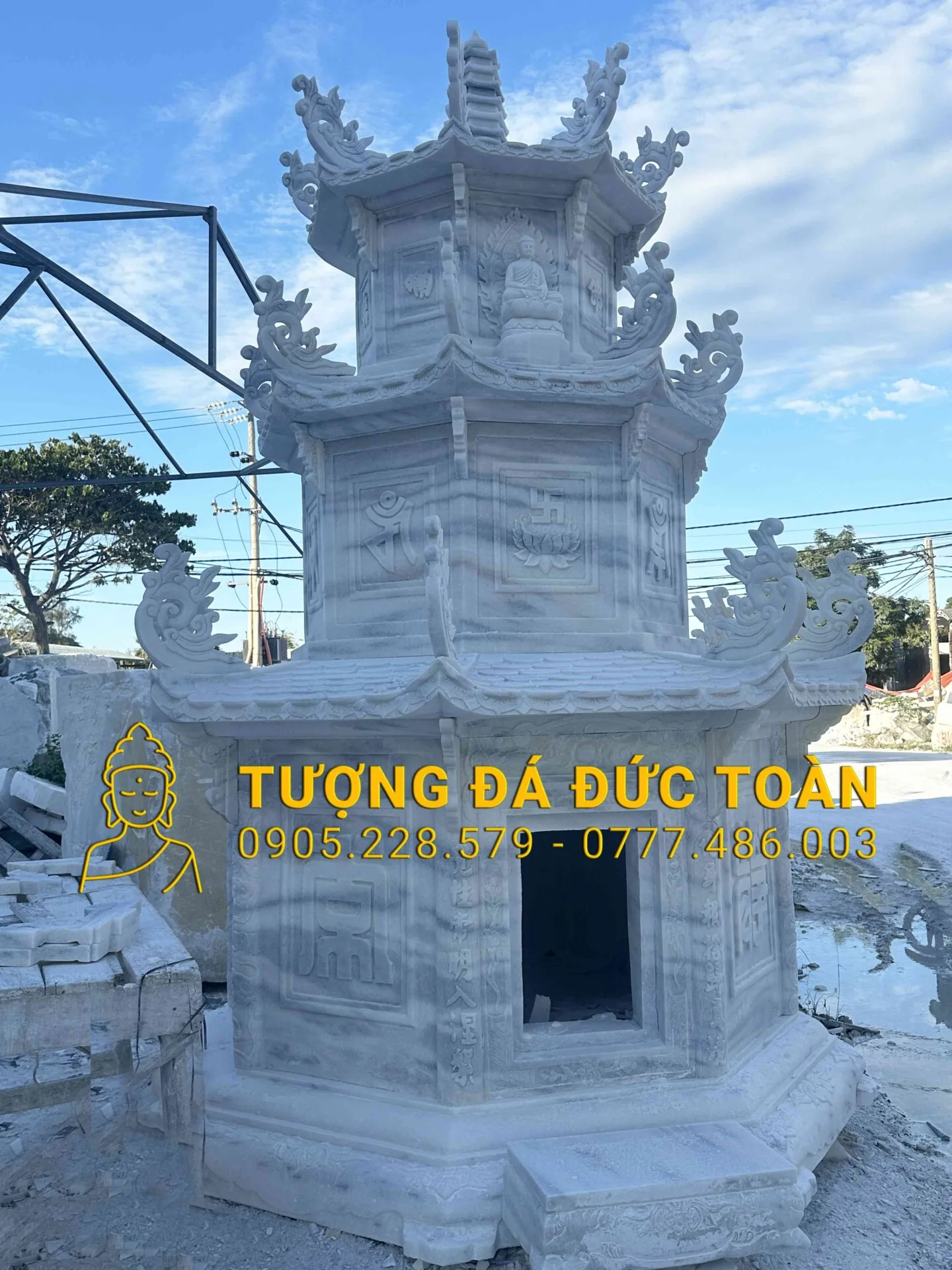 Mẫu Mộ Tháp Bằng Đá Cẩm Thạch Xám Nguyên Khối LMD_40 – Uy Nghiêm, Vĩnh Cửu, Giá Tốt