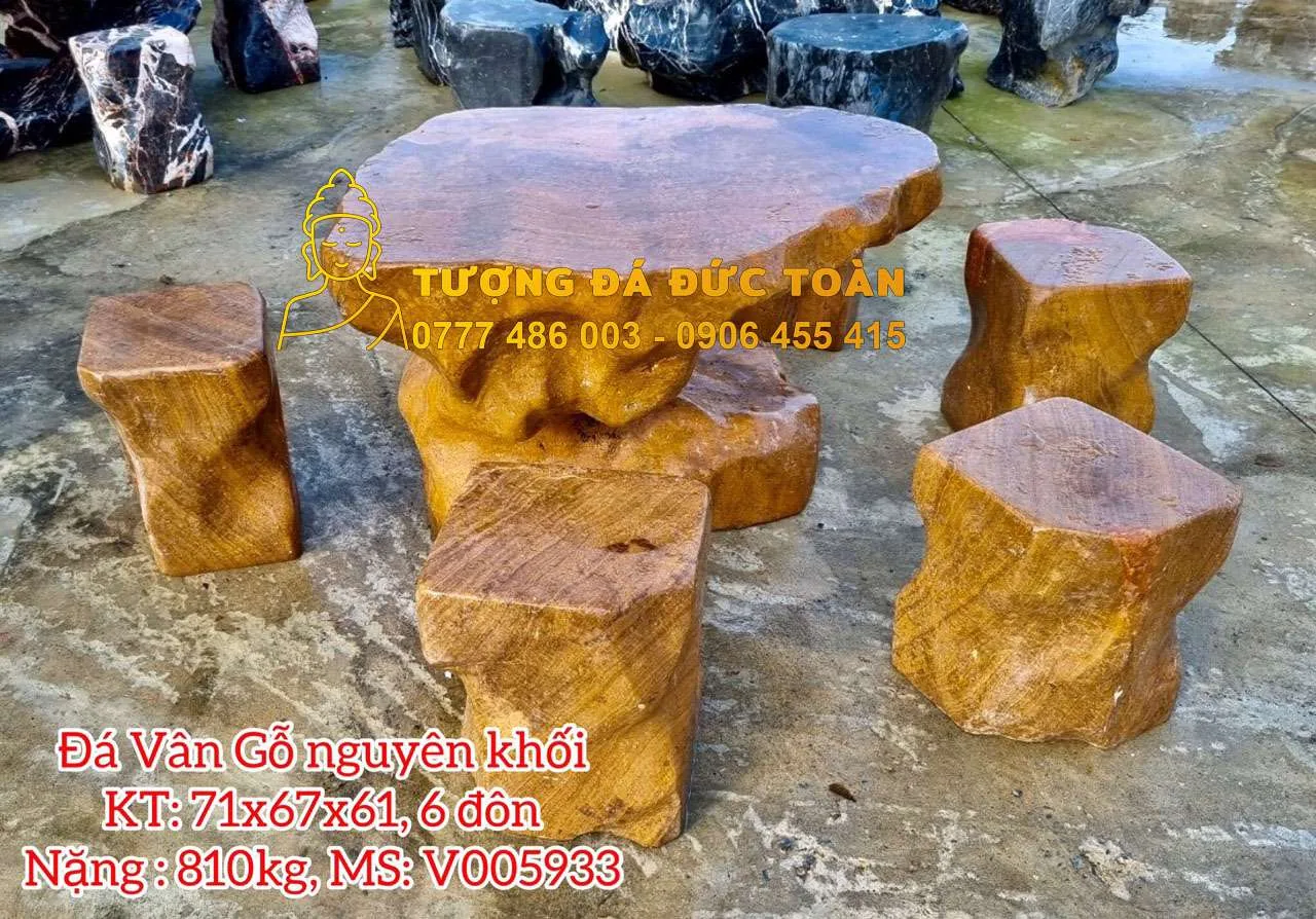 Bàn Ghế Đá Tự Nhiên Màu Nâu Gỗ – Vẻ Đẹp “Mộc Thạch” Giao Hòa & Đẳng Cấp