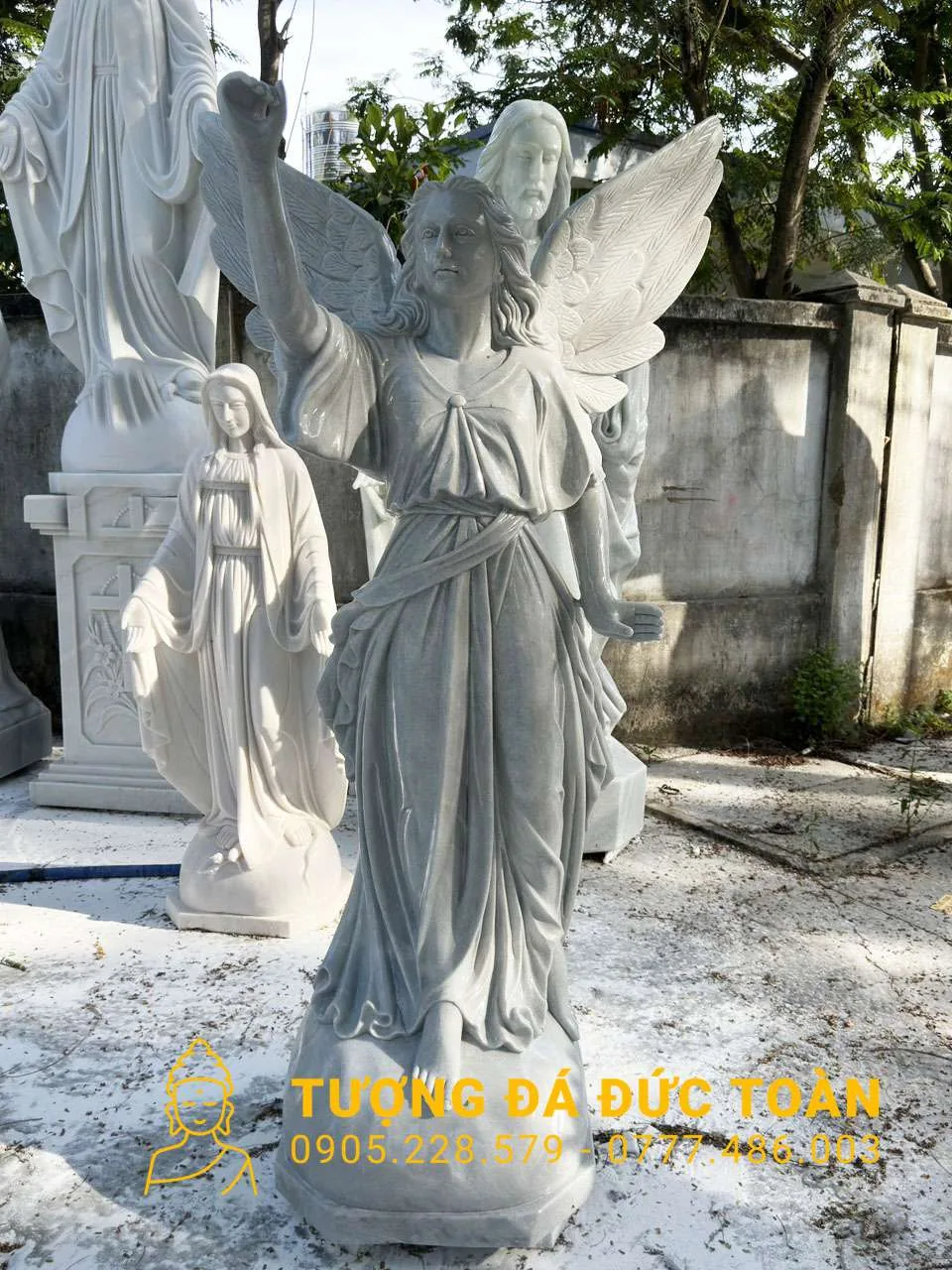 TƯỢNG THIÊN THẦN ĐÁ CẨM THẠCH TRẮNG NGUYÊN KHỐI