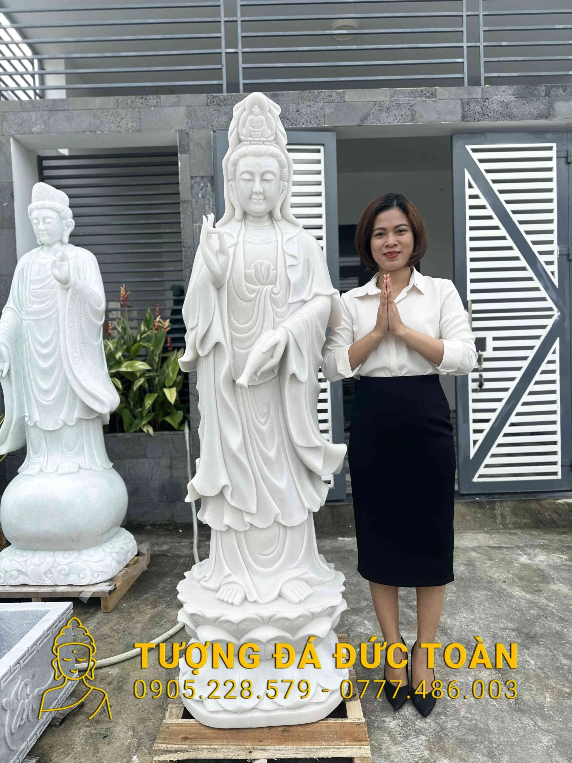 TƯỢNG PHẬT QUAN ÂM ĐÁ CẨM THẠCH TRẮNG CAO 1,8M