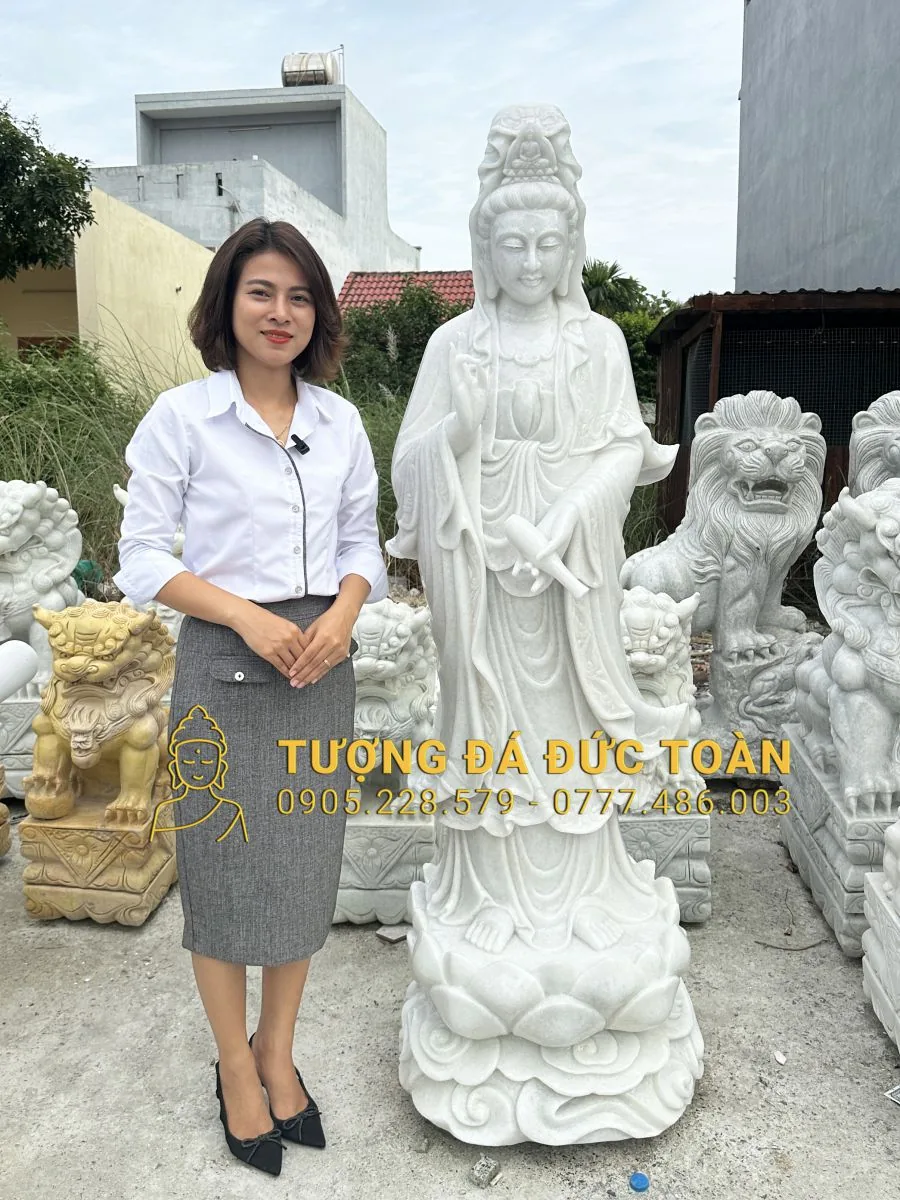 Tượng Phật Quan Âm Đá Trắng Cao 1,8M QA_46 – Kiệt Tác Tâm Linh Đá Tự Nhiên