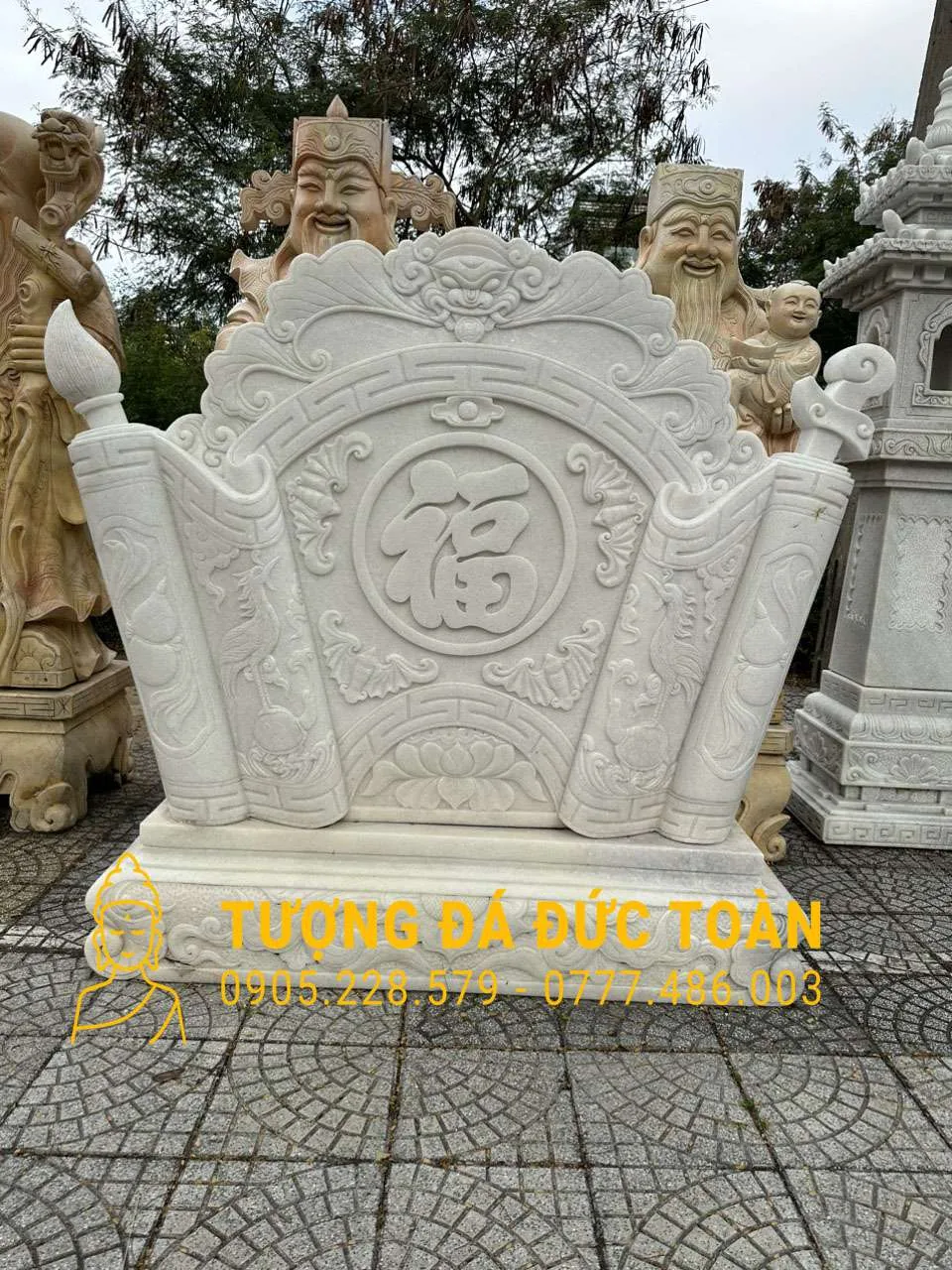 Cuốn Thư Đá Cẩm Thạch Trắng Đà Nẵng: Bình Phong Trấn Trạch & Tụ Khí