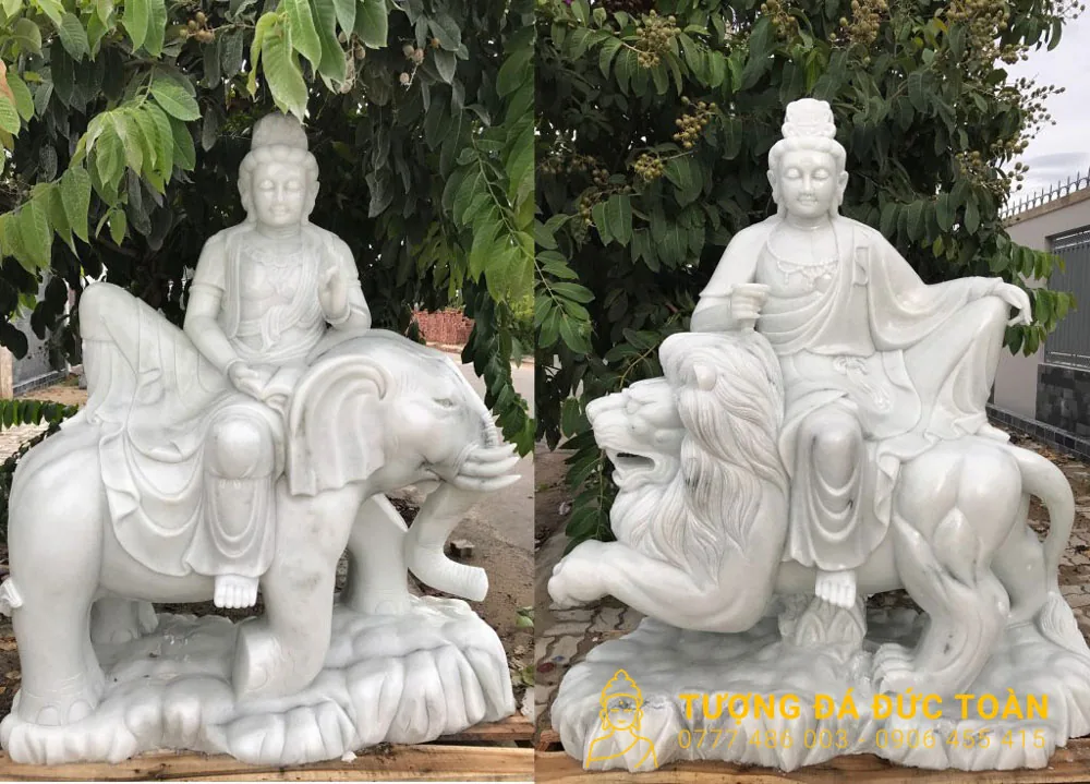 Tượng Văn Thù Phổ Hiền Bồ Tát Đá Cẩm Thạch Mỹ Nghệ Đà Nẵng