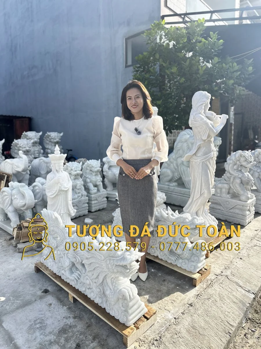 Chế Tác Tượng Rồng Đá Cẩm Thạch Trắng – Uy Nghiêm, Trấn Trạch & Kích Hoạt Vượng Khí