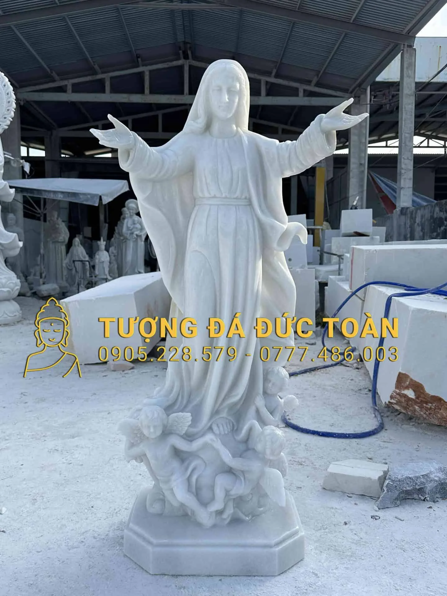 Tượng Đức Mẹ Lên Trời Bằng Đá Cao 1,5m DM_50 – Biểu Tượng Của Hy Vọng & Vinh Quang Thiên Quốc