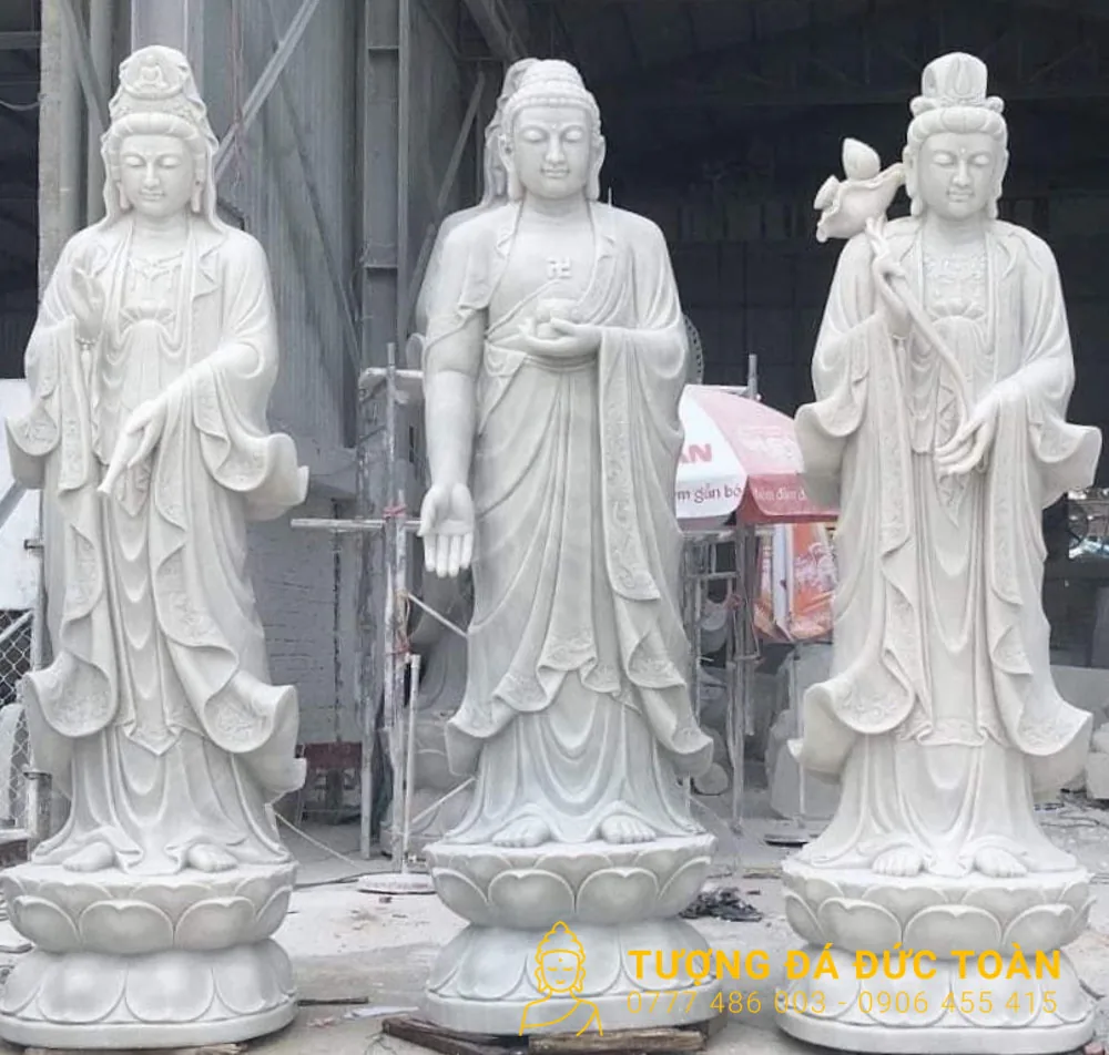 Tượng Tam Thế Phật Đá Cẩm Thạch Trắng