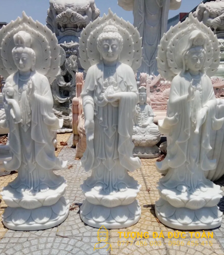 Tượng Tam Thế Phật Đá Nguyên Khối Cẩm Thạch