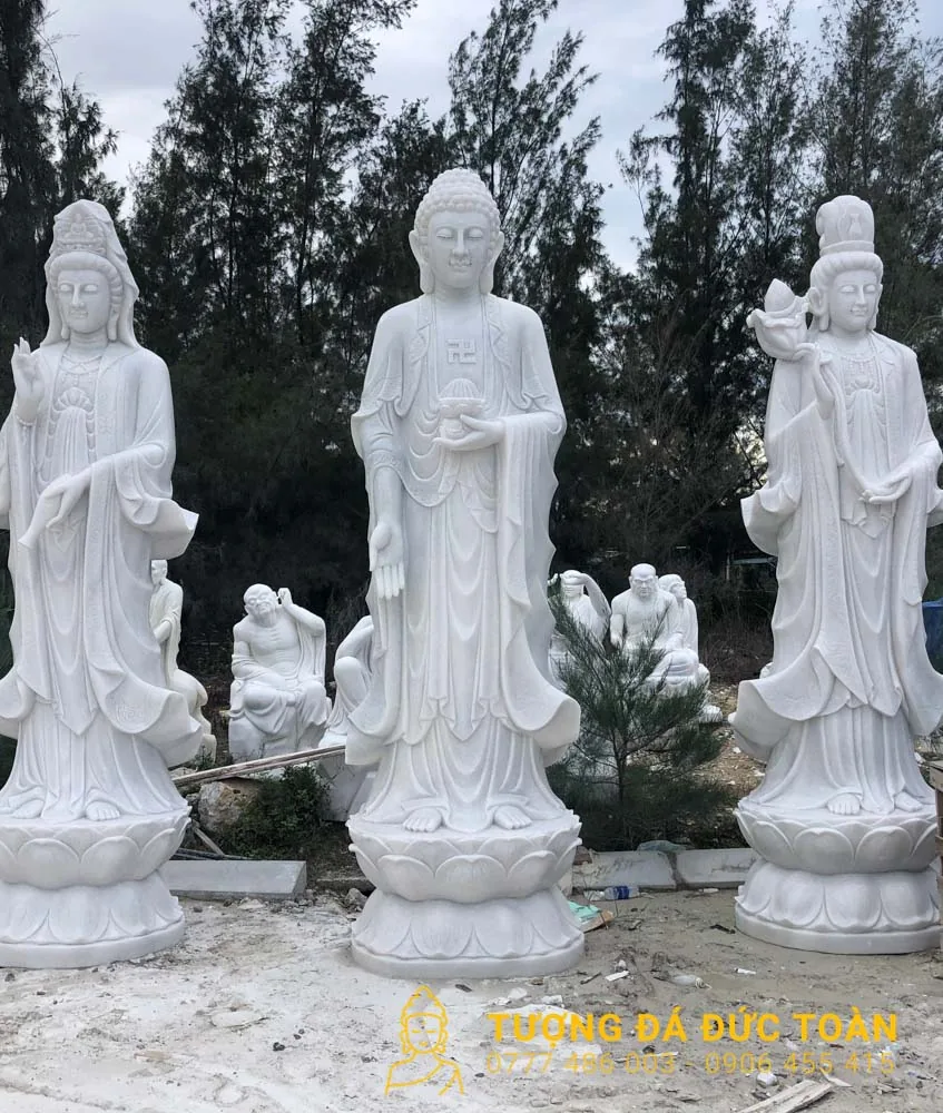 Tượng Tam Thế Phật Đá Cẩm Thạch Trắng Mỹ Nghệ