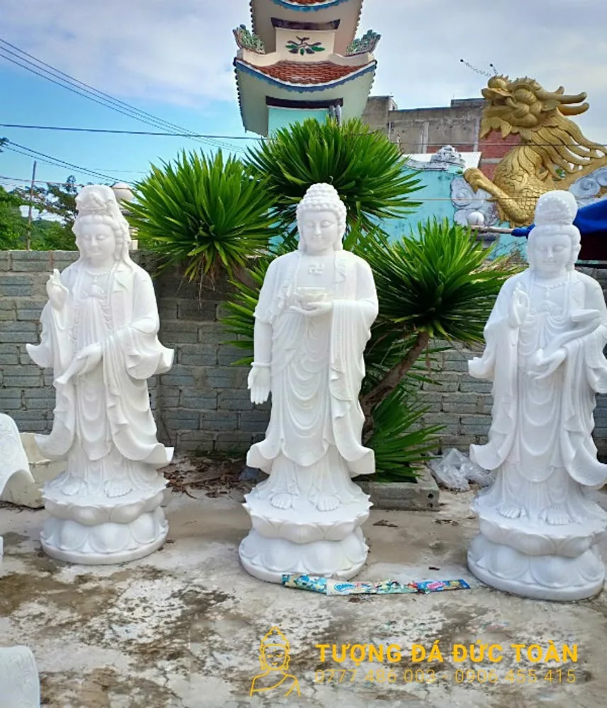 Tượng Tam Thế Phật Đá Màu Trắng Non Nước Đà Nẵng