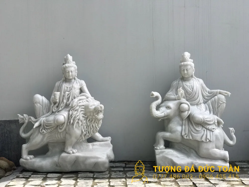 Tượng Văn Thù Phổ Hiền Bồ Tát Đá Trắng Mỹ Nghệ Đà Nẵng