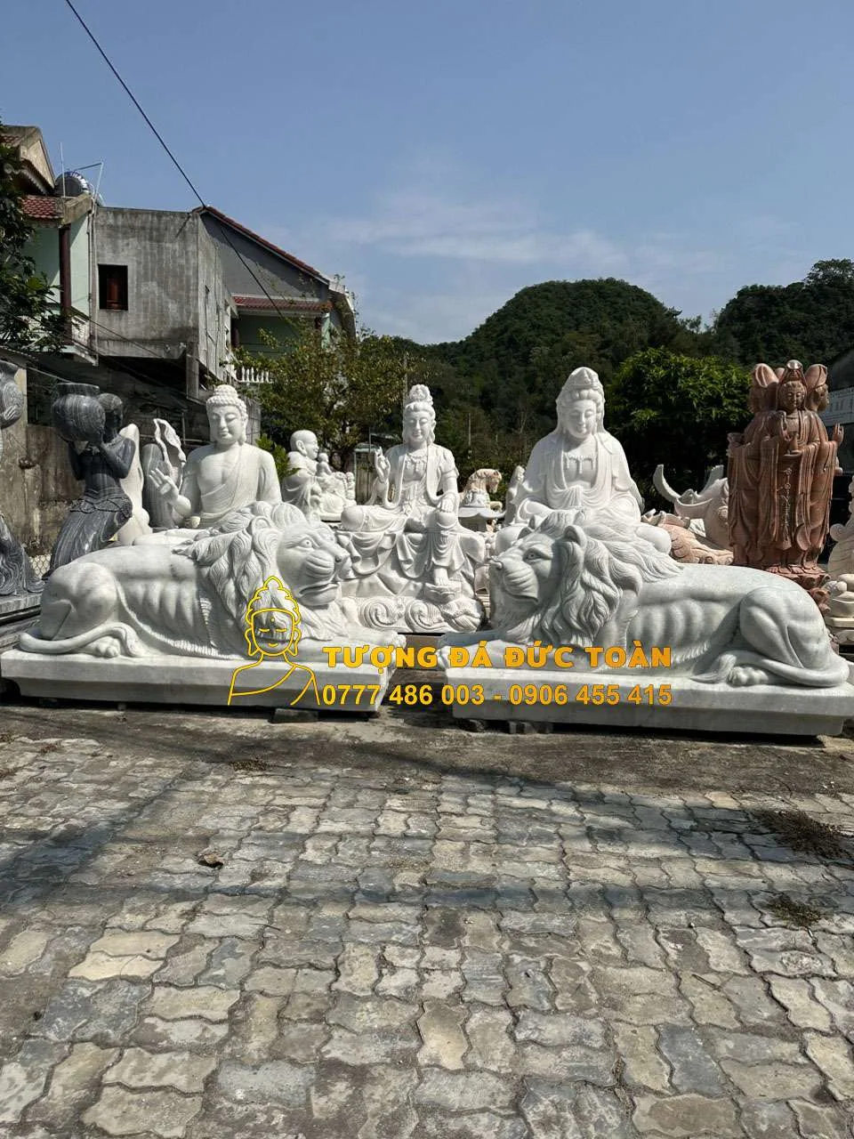 Tượng Sư Tử Nằm Đá Cẩm Thạch Trắng – Uy Nghiêm, Tĩnh Tại & Trấn Trạch