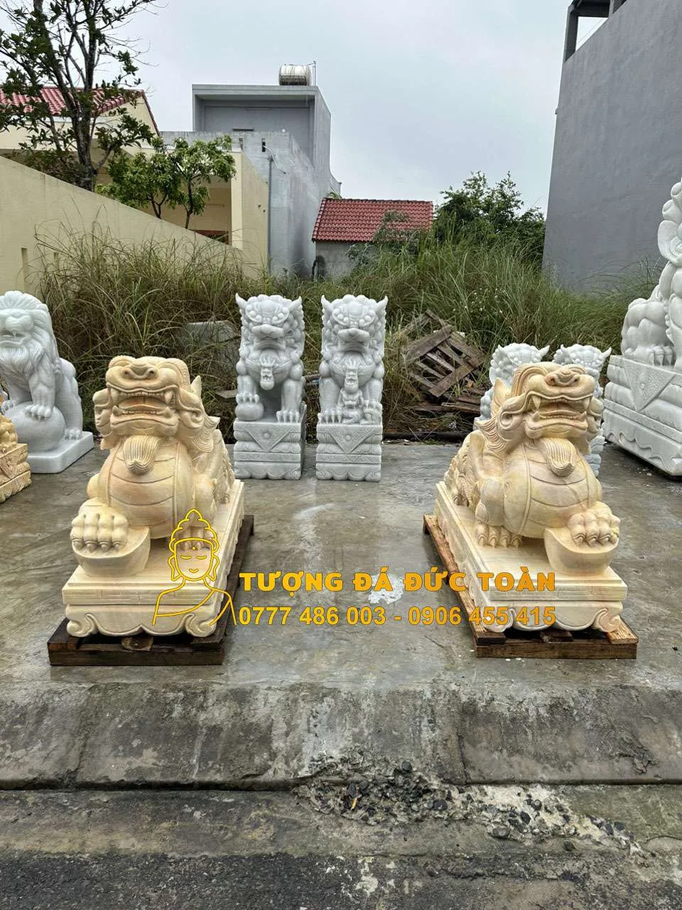 Tỳ Hưu Trấn Cổng Đá Cẩm Thạch Vàng – Chiêu Tài Giữ Lộc & Trấn Trạch Uy Nghiêm