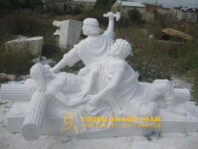 Tượng 14 Chặng Đàn Thánh Giá Đá Trắng Tự Nhiên – Tuyệt Tác Tâm Linh Uy Nghiêm