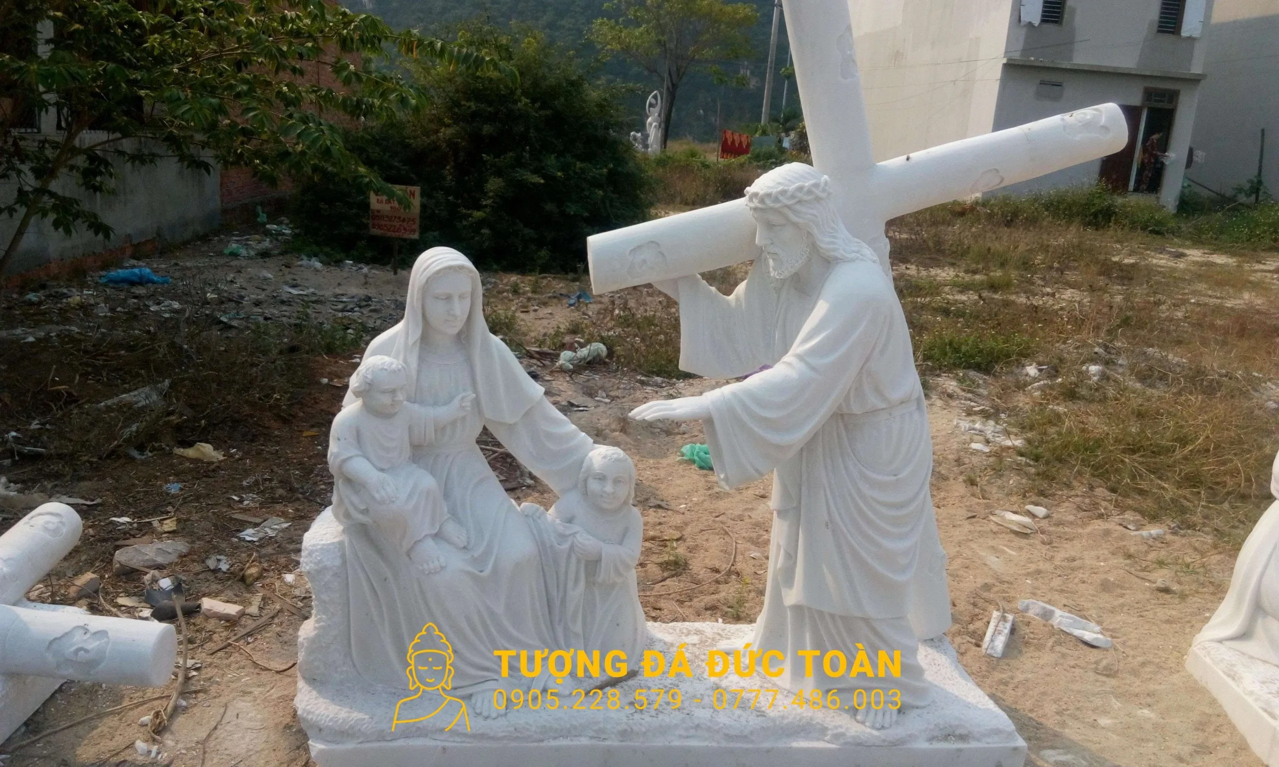 Tượng 14 Chặng Đàn Thánh Giá Đá Trắng Tự Nhiên – Tuyệt Tác Tâm Linh Uy Nghiêm
