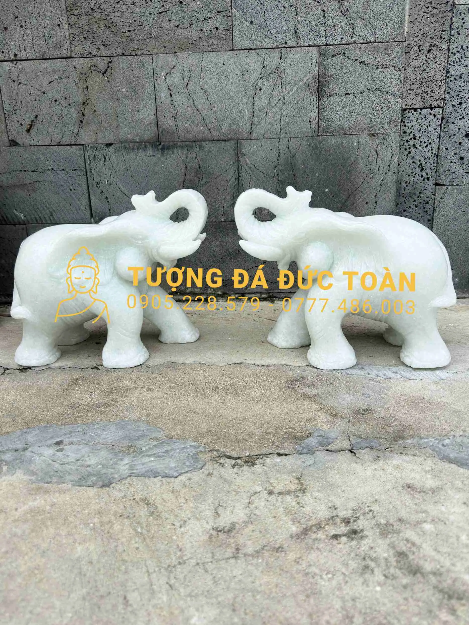TƯỢNG VOI ĐÁ CẨM THẠCH TRẮNG SIZE MINI: LINH VẬT CHIÊU TÀI BÀN LÀM VIỆC