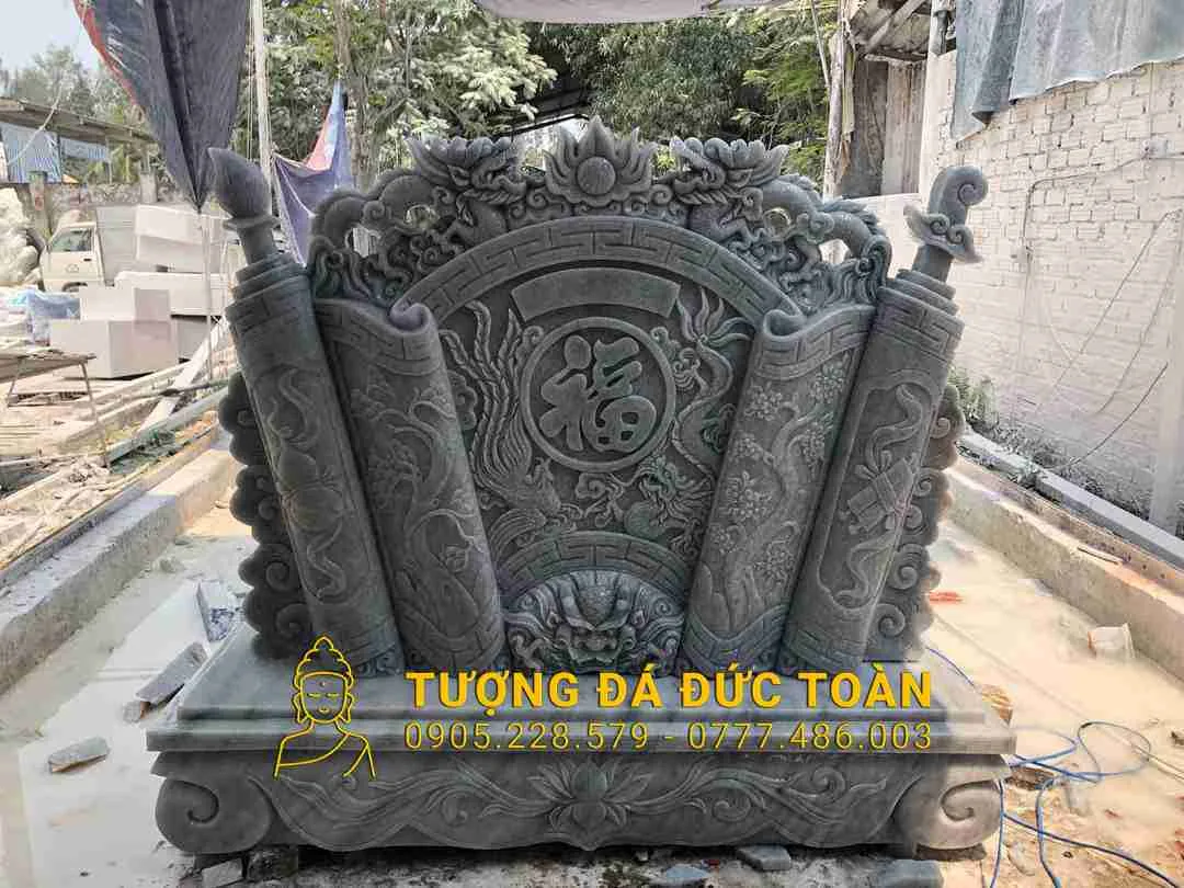 Bức Bình Phong Đá Cẩm Thạch Xám Đẹp Sắc Xảo – Tuyệt Kỹ Điêu Khắc Trấn Trạch
