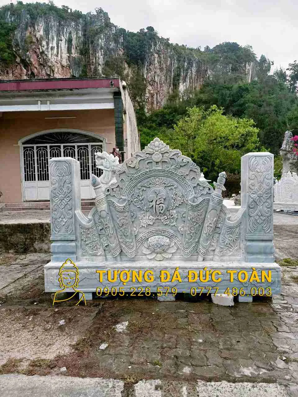 Bức Bình Phong Đá Cẩm Thạch Xám Nguyên Khối – Lá Chắn Phong Thủy Uy Nghi & Bền Vững
