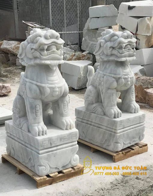 Tượng Nghê đá cẩm thạch trắng nguyên khối tự nhiên