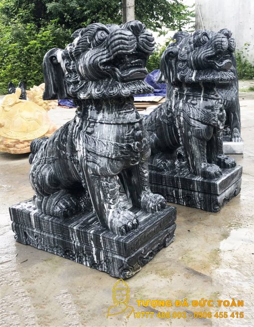 Tượng Nghê đá cẩm thạch đen tia chớp