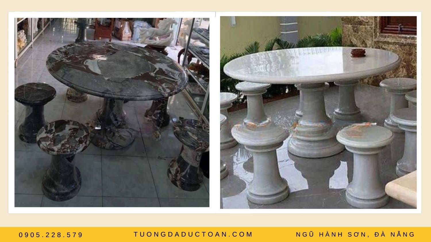 Bàn ghế đá hoa cương kiểu tròn có vân đá đẹp
