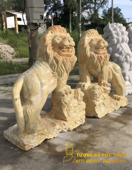 Tượng Sư Tử Non Nước đá cẩm thạch vàng nguyên khối - Tượng Đá Đức Toàn