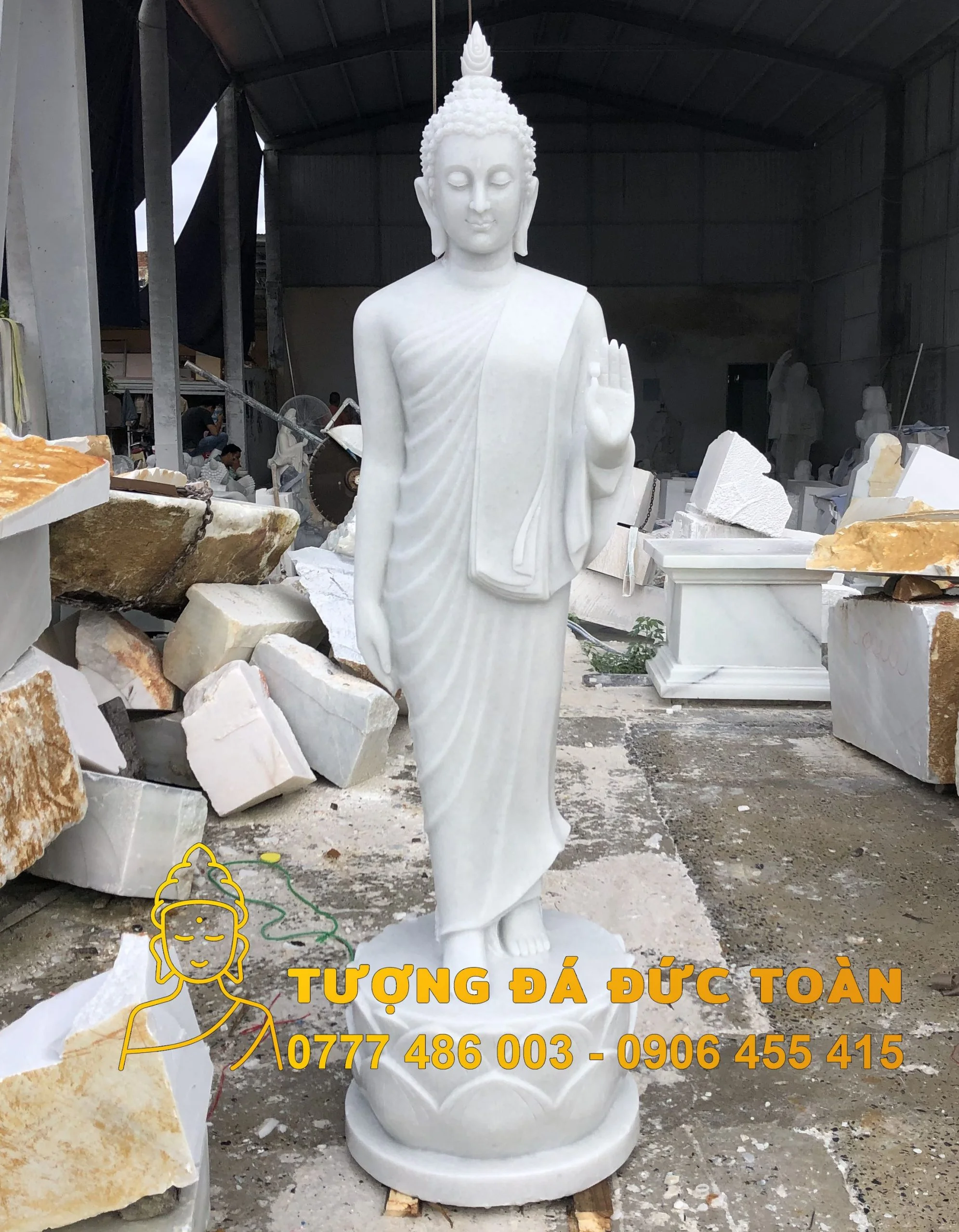Tượng Phật Thích Ca Mâu Ni Mẫu Thái Lan Đá Cẩm Thạch Trắng Non Nước