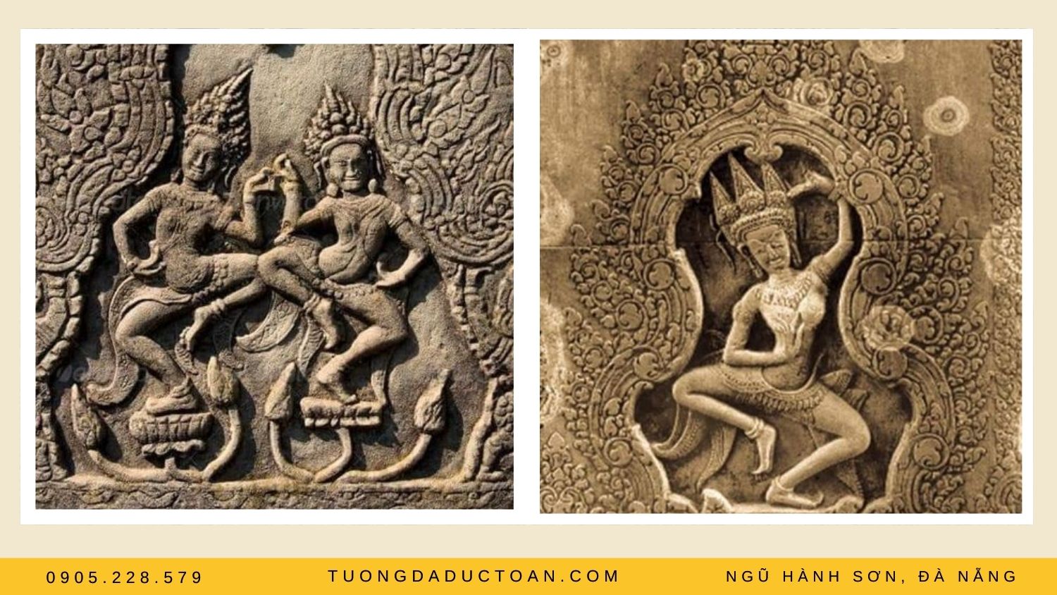 Tượng vũ nữ Apsara nhảy múa trên đá đẹp