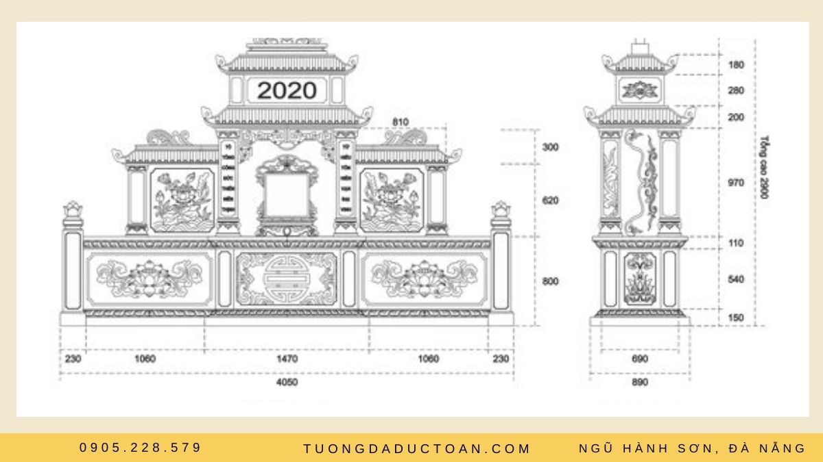 Bản vẽ 2D lăng mộ đá