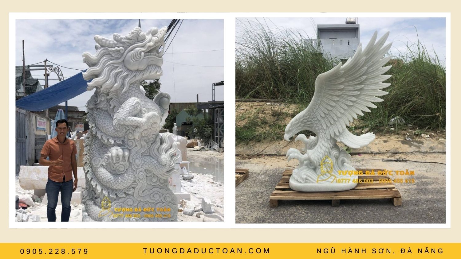 Rồng đá và đại bàng đá trắng tự nhiên đẹp 