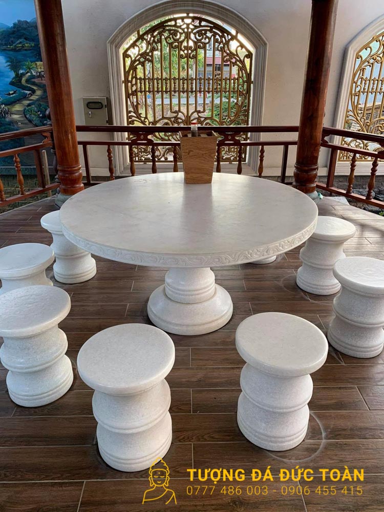 Mẫu Nội Ngoại Thất Đá - Bàn Ghế Đá Cẩm Thạch Trắng Hình Tròn Đà Nẵng - Tượng Đá Đức Toàn