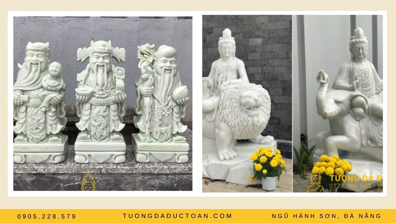Tượng đá Phước Lộc Thọ và Văn Thù Phổ Hiền Bồ Tát