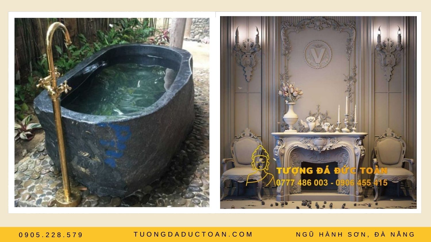 bồn tắm và lò sưởi bằng đá đẹp