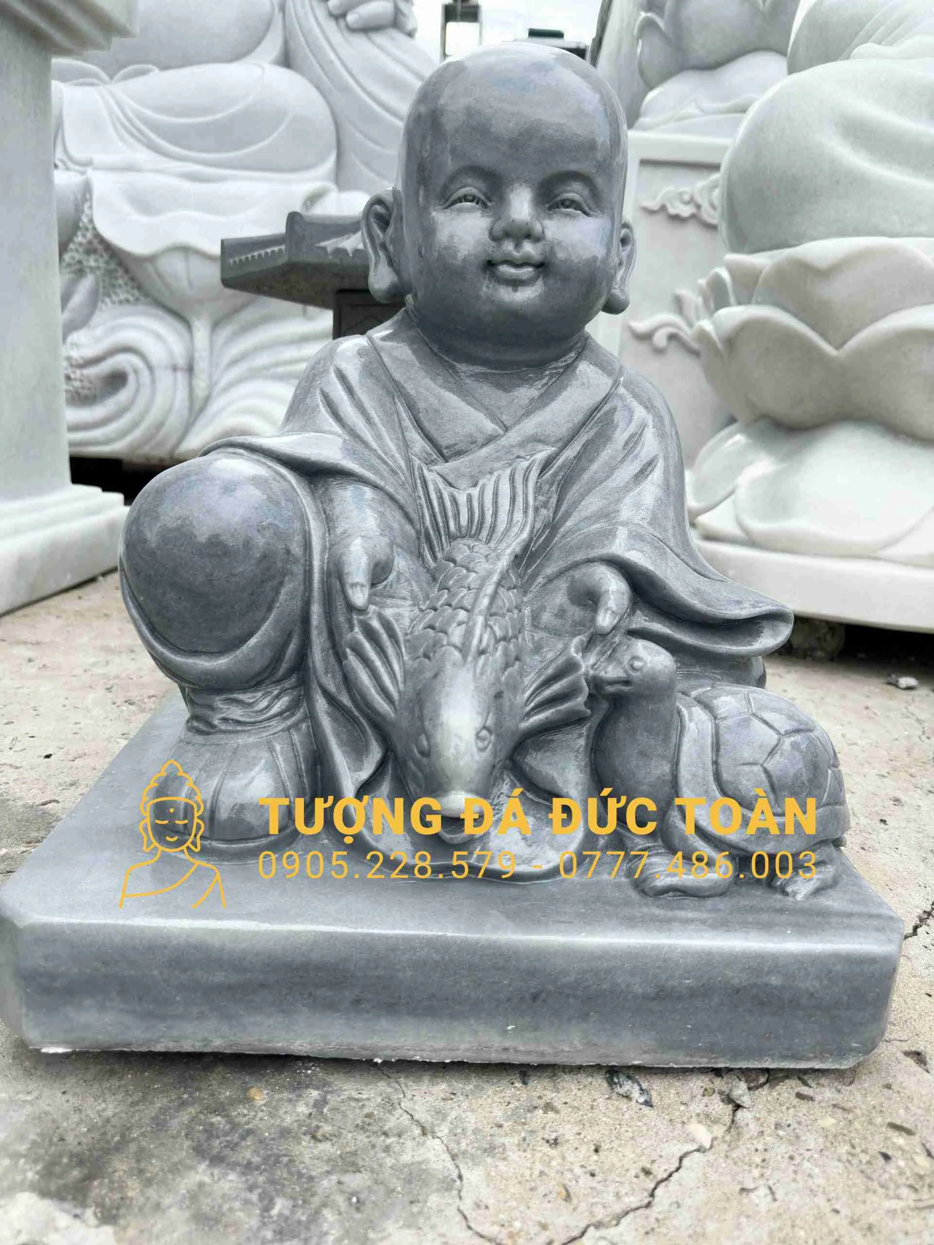 Tượng Chú Tiểu Cao 40cm Đá Cẩm Thạch Xám