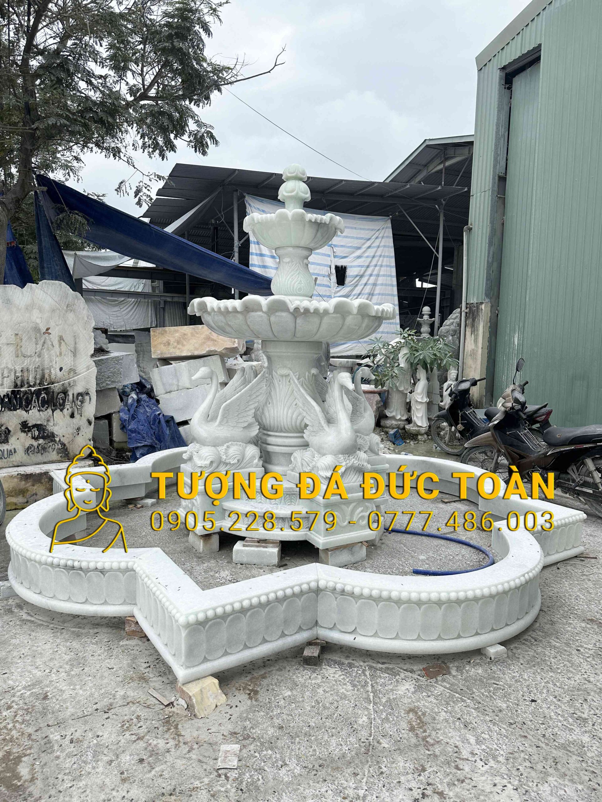 Đài Phun Nước Thiên Nga Bằng Đá Cẩm Thạch Trắng Cao 2,7m: Kiệt Tác Kiến Trúc & Phong Thủy