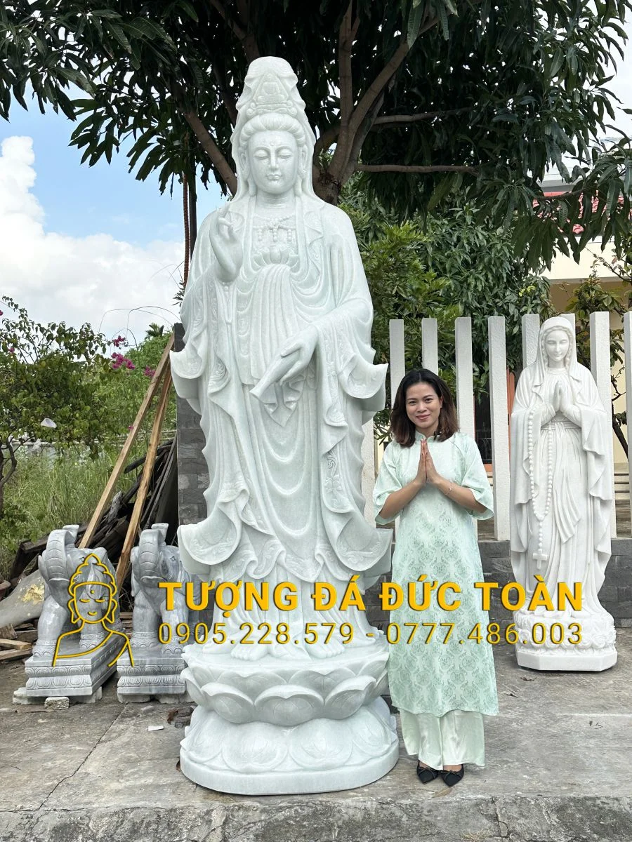 TƯỢNG MẸ QUAN ÂM CAO 3M ĐÁ TRẮNG QA_01