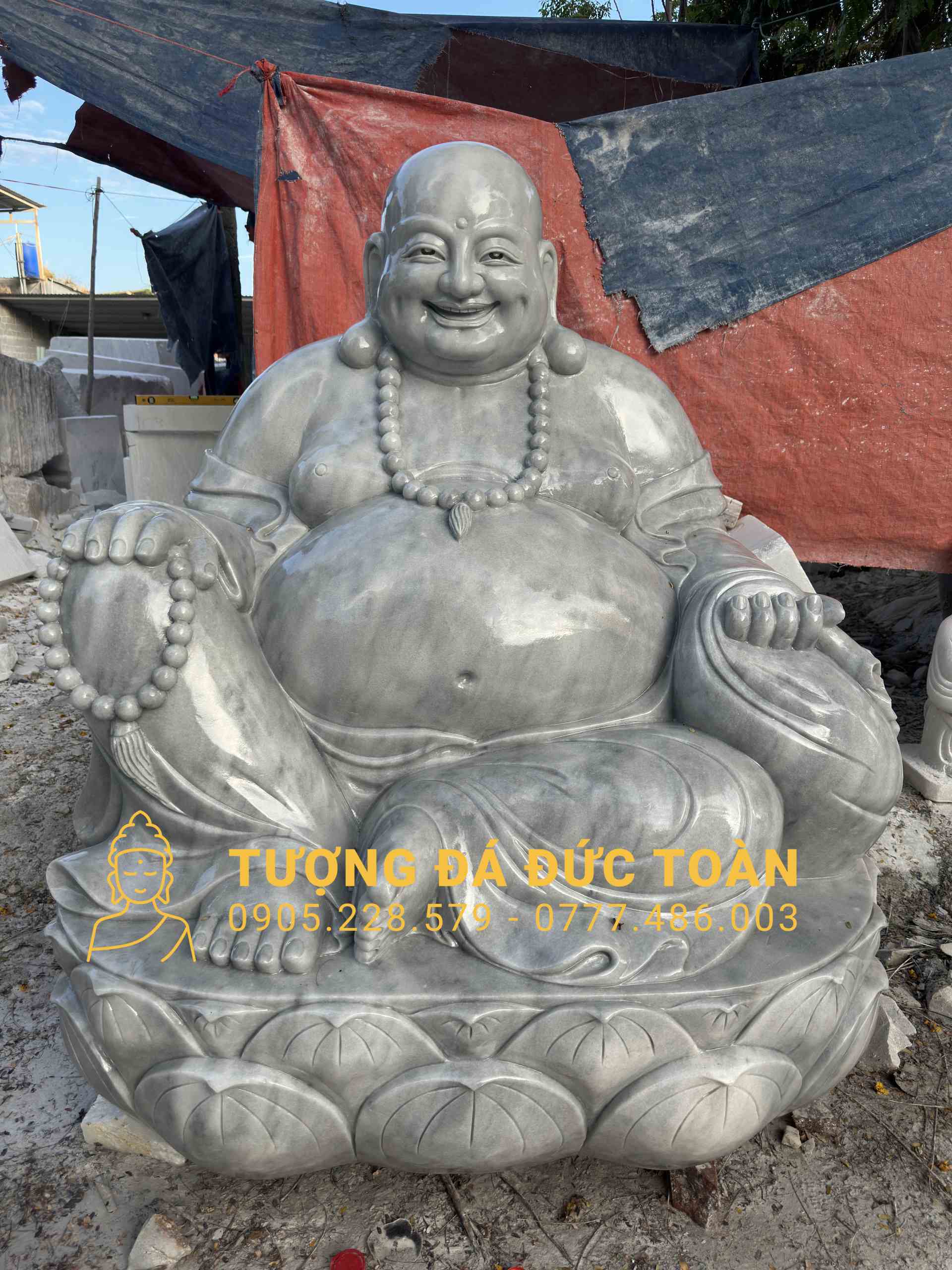 TƯỢNG PHẬT DI LẶC ĐÁ CẨM THẠCH XÁM NGUYÊN KHỐI
