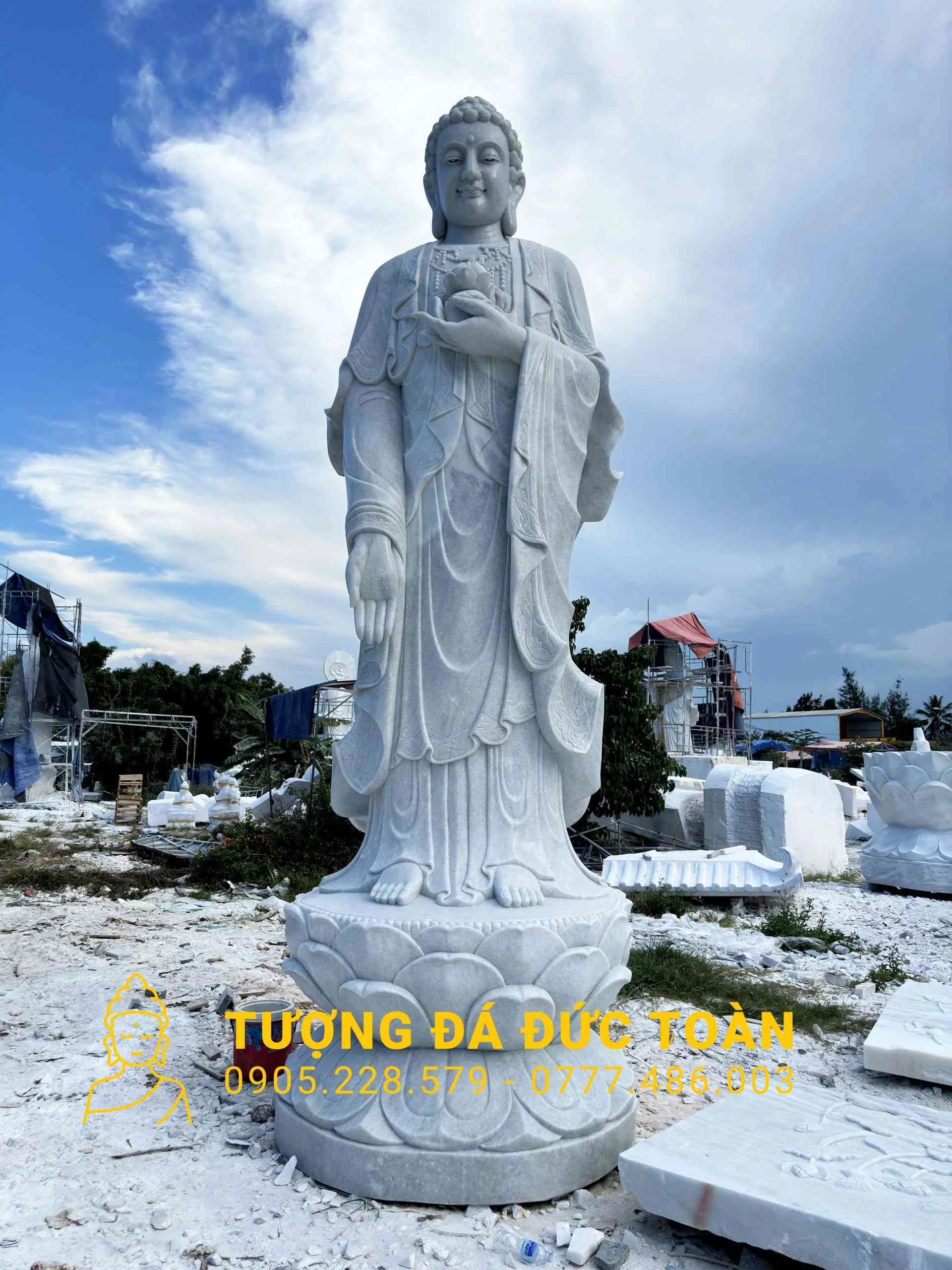 TƯỢNG PHẬT A DI ĐÀ ĐÁ CẨM THẠCH TRẮNG ĐẸP