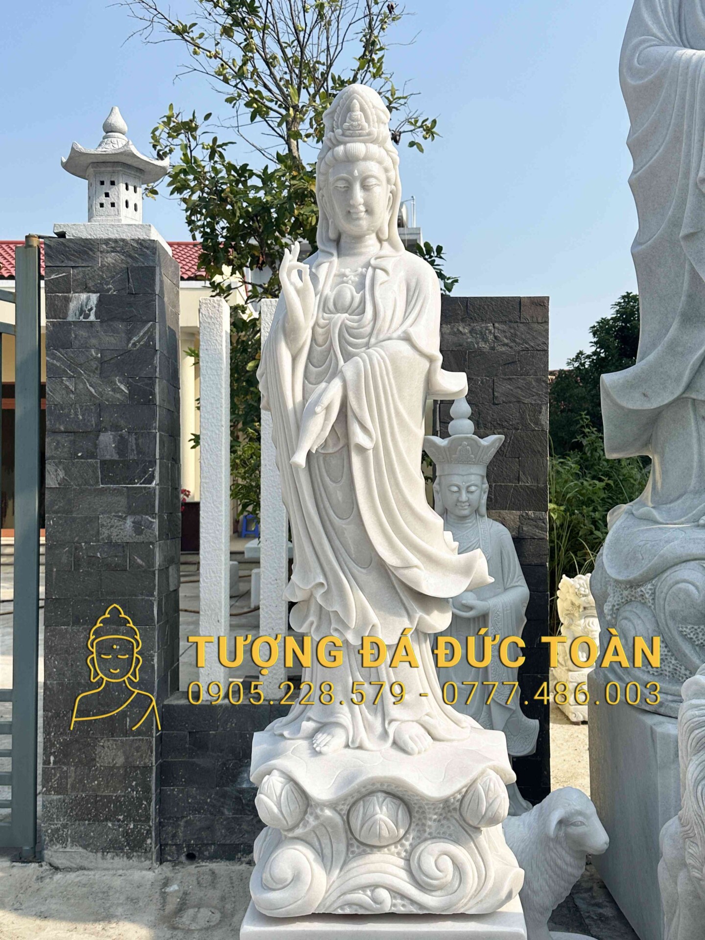 TƯỢNG QUAN ÂM ĐÁ ĐẸP CAO 1,5M ĐÁ TRẮNG QA_04